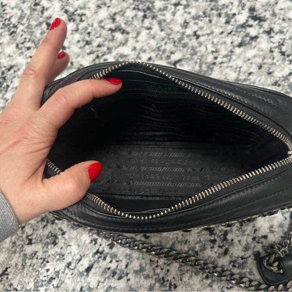 Prada Rhinestone Embellished Diagramme Quilted Camera Bag BLK Leather Cristal - Picture 15 of 17